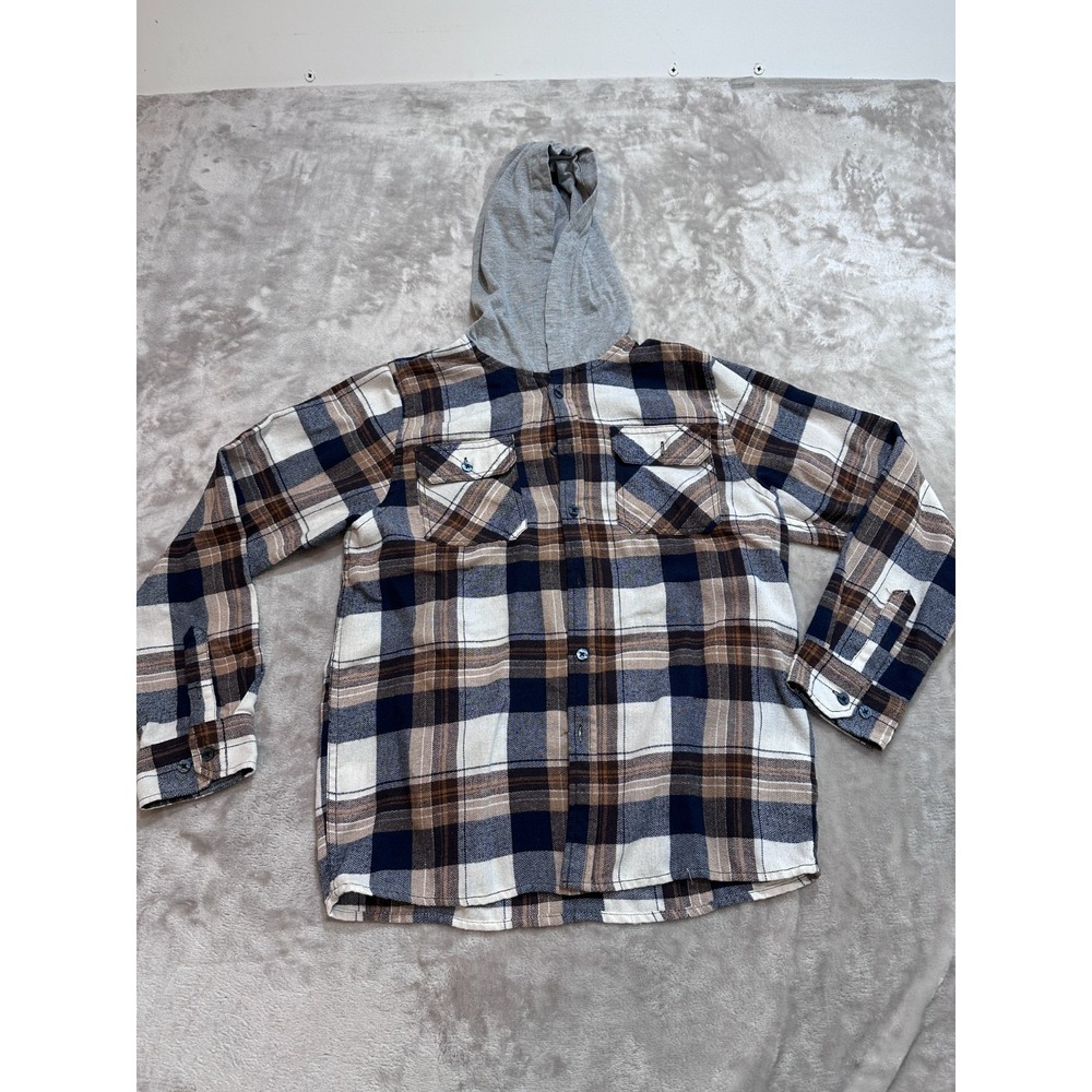 RSQ Flannel Hoodie Boys Size Large Multicolor Plaid Long Sleeve Hooded EUC